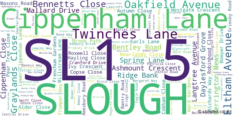 A word cloud for the SL1 5 postcode